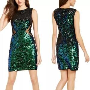 Sho by Tadashi Shoji Iridescent Green Sequin Cutout Dress Size XL NWT